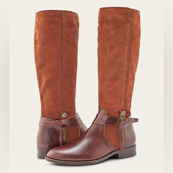 FRYE Brown GENUINE Suede $ LEATHERMelissa Belted Tall Boots...